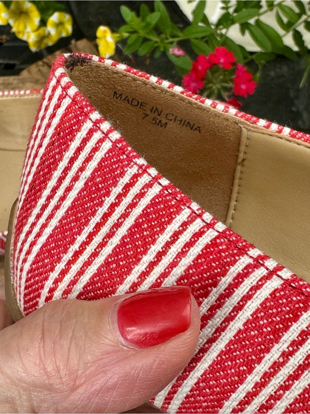 Talbots Red and White Striped Canvas Pointed Toe Flats Nautical - Picture 6 of 7